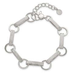 Sterling Silver Polished and Textured Oval and Round Link 7.5 inch with 1 inch Extender Bracelet