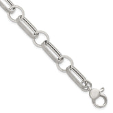 Sterling Silver Polished and Textured Oval and Round Link 7.5 inch with 1 inch Extender Bracelet