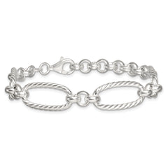 Sterling Silver Polished and Twisted Fancy Oval Link 7.5 inch Bracelet