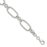 Sterling Silver Polished and Twisted Fancy Oval Link 7.5 inch Bracelet