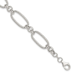 Sterling Silver Polished and Twisted Fancy Oval Link 7.5 inch Bracelet
