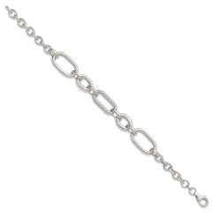 Sterling Silver Polished and Twisted Oval and Round Link 7.75 inch Bracelet