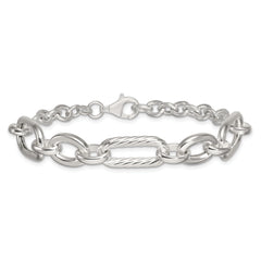 Sterling Silver Polished and Twisted Oval and Round Link 7.75 inch Bracelet
