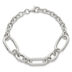 Sterling Silver Polished and Twisted Oval and Round Link 7.75 inch Bracelet