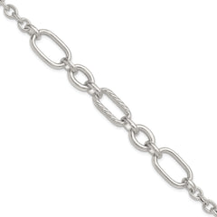 Sterling Silver Polished and Twisted Oval and Round Link 7.75 inch Bracelet