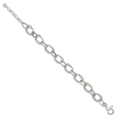 Sterling Silver Polished Double Link and Faceted Link 8 inch with 1 inch Extender Bracelet