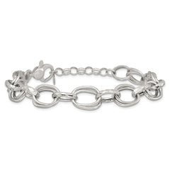 Sterling Silver Polished Double Link and Faceted Link 8 inch with 1 inch Extender Bracelet