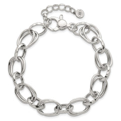 Sterling Silver Polished Double Link and Faceted Link 8 inch with 1 inch Extender Bracelet