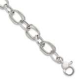 Sterling Silver Polished Double Link and Faceted Link 8 inch with 1 inch Extender Bracelet
