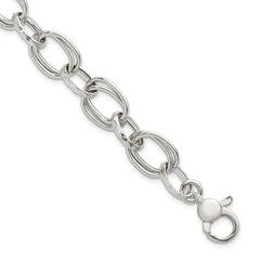 Sterling Silver Polished Double Link and Faceted Link 8 inch with 1 inch Extender Bracelet
