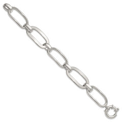 Sterling Silver Polished Long Oval and Round Link 7.5 inch Bracelet