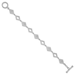 Sterling Silver Rhodium-plated Polished Diamond-Shape Textured 7.5 inch Toggle Bracelet