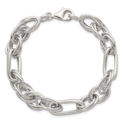 Sterling Silver Polished and Textured Triple Link and Twisted Link 8 inch Bracelet