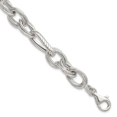 Sterling Silver Polished and Textured Triple Link and Twisted Link 8 inch Bracelet