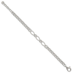 Sterling Silver Polished Mixed Curb Link 6.75 Inch with 1 Inch Extension Bracelet