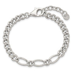 Sterling Silver Polished Mixed Curb Link 6.75 Inch with 1 Inch Extension Bracelet