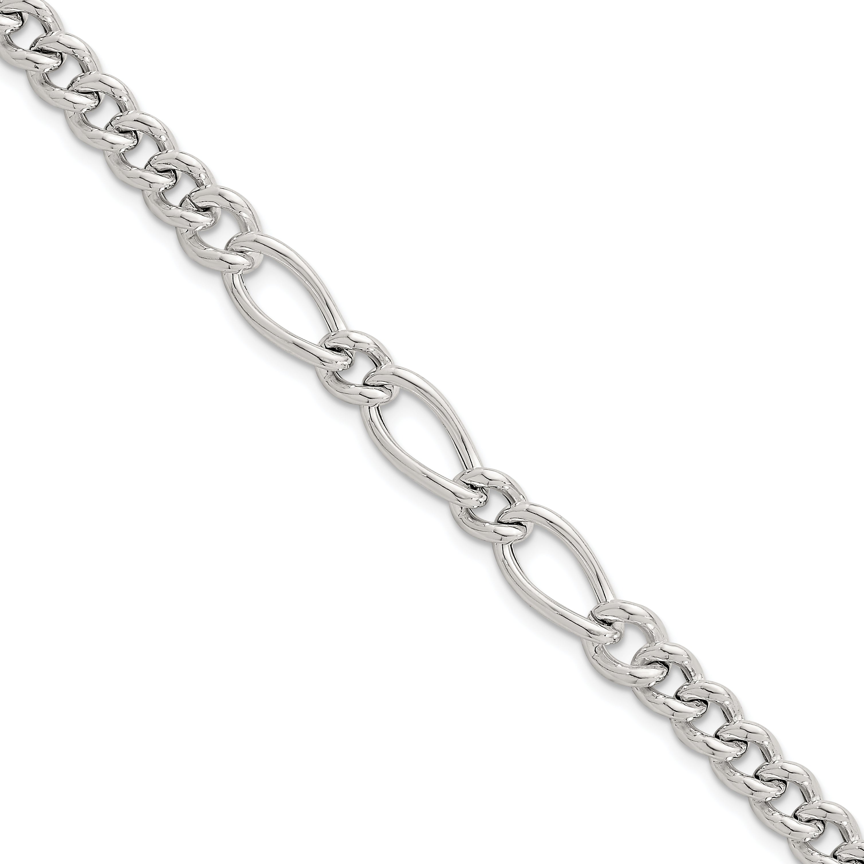 Sterling Silver Polished Mixed Curb Link 6.75 Inch with 1 Inch Extension Bracelet