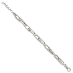 Sterling Silver Polished Oval Double Link 7.5 inch with 1 inch Extender Bracelet