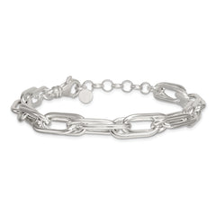 Sterling Silver Polished Oval Double Link 7.5 inch with 1 inch Extender Bracelet