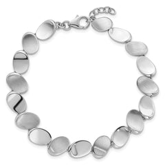 Sterling Silver Rhodium-plated Brushed and Polished Ovals 7.5 inch with 0.5 inch Extension Bracelet