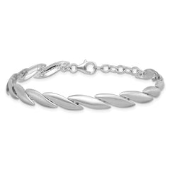 Sterling Silver Rhodium-plated Brushed Fancy 7 inch with 0.5 inch Extension Bracelet
