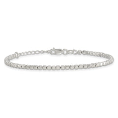 Sterling Silver Polished and Square Beaded 7 Inch with 1 Inch Extension Bracelet
