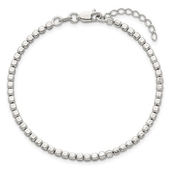 Sterling Silver Polished and Square Beaded 7 Inch with 1 Inch Extension Bracelet