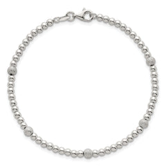 Sterling Silver Polished and Textured Beaded 7.5 inch 5-Station Bracelet