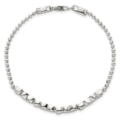 Sterling Silver Polished and Beaded 4-Hearts 7.25 Inch Bracelet
