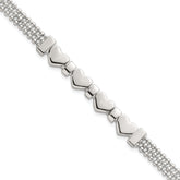 Sterling Silver Polished and Beaded 4-Hearts 7.25 Inch Bracelet