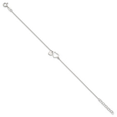 Sterling Silver Polished Double Heart 7 inch with 1 inch Extension Bracelet