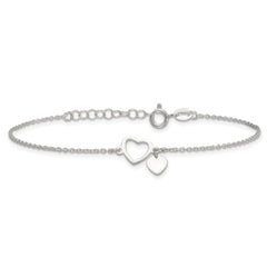 Sterling Silver Polished Double Heart 7 inch with 1 inch Extension Bracelet