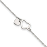 Sterling Silver Polished Double Heart 7 inch with 1 inch Extension Bracelet