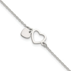 Sterling Silver Polished Double Heart 7 inch with 1 inch Extension Bracelet