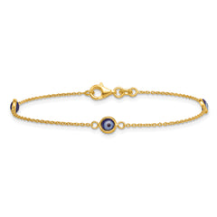 Sterling Silver Gold -tone Polished and Glass Evil Eye 7.25 inch Bracelet