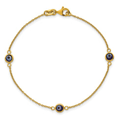 Sterling Silver Gold -tone Polished and Glass Evil Eye 7.25 inch Bracelet
