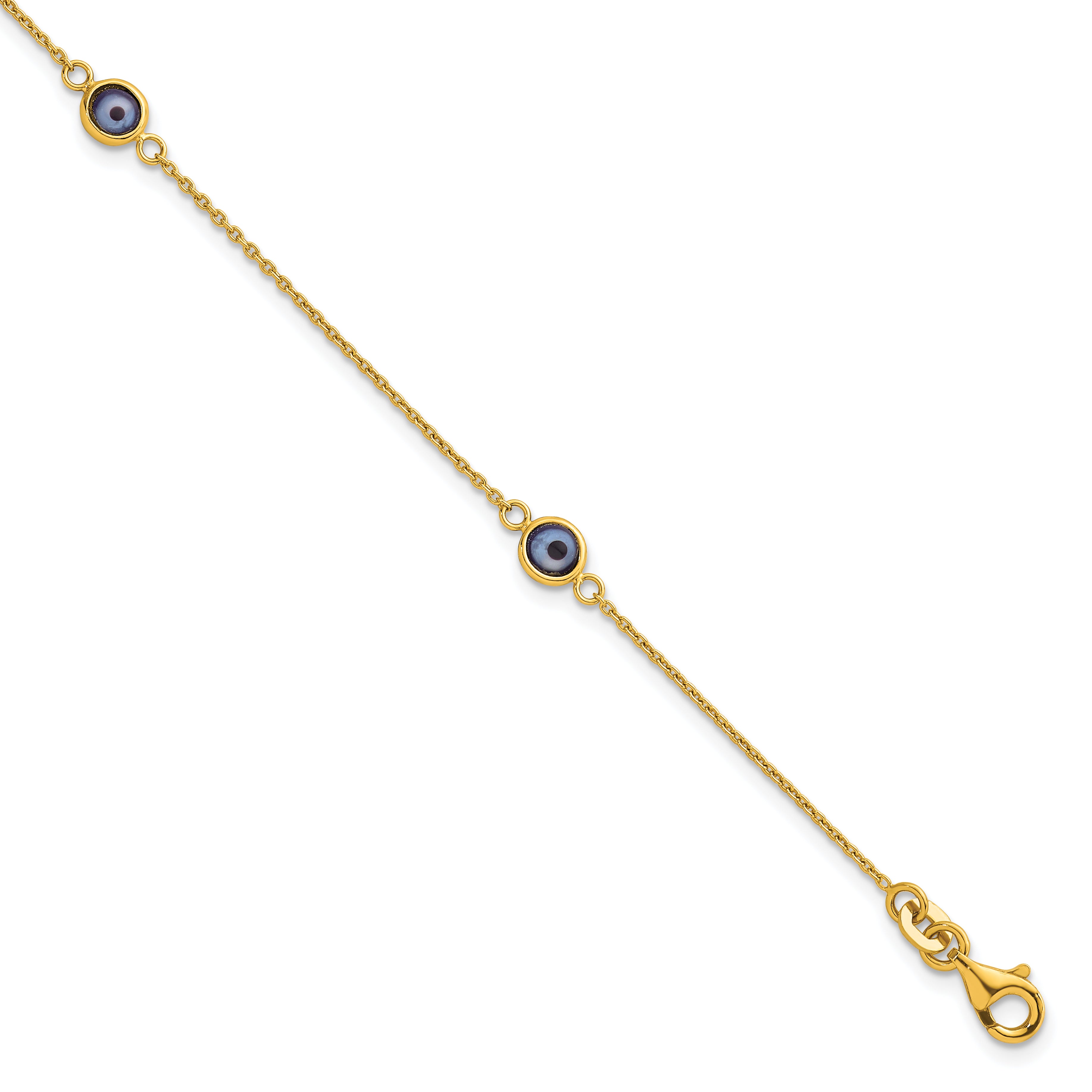 Sterling Silver Gold -tone Polished and Glass Evil Eye 7.25 inch Bracelet