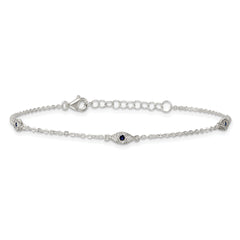 Sterling Silver Polished Blue and White CZ Evil Eye 7 Inch with 1 Inch Extension Bracelet