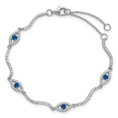 Sterling Silver Rhodium-plated Polished Lab Created Spinel and CZ Evil Eye 6 Inch with 2 Inch Extension Bracelet