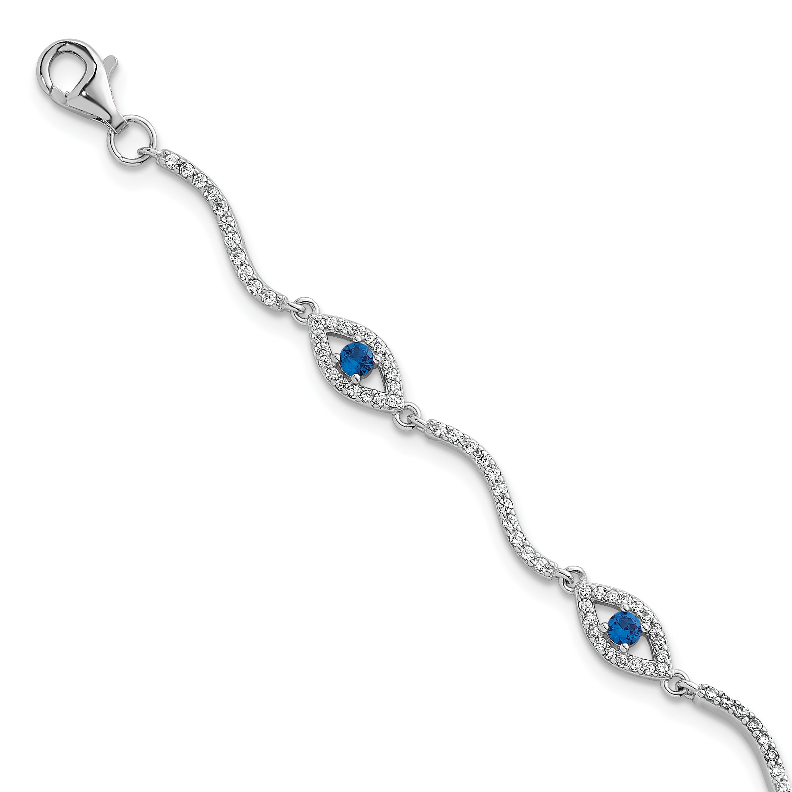 Sterling Silver Rhodium-plated Polished Lab Created Spinel and CZ Evil Eye 6 Inch with 2 Inch Extension Bracelet