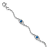 Sterling Silver Rhodium-plated Polished Lab Created Spinel and CZ Evil Eye 6 Inch with 2 Inch Extension Bracelet