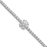 Sterling Silver Rhodium-plated Polished CZ Flower 7.25 inch Tennis Bracelet