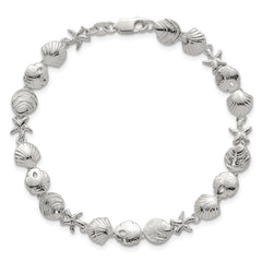 Sterling Silver Polished Textured Starfish, Sand Dollar, and Sea Shell 7.25 inch Bracelet