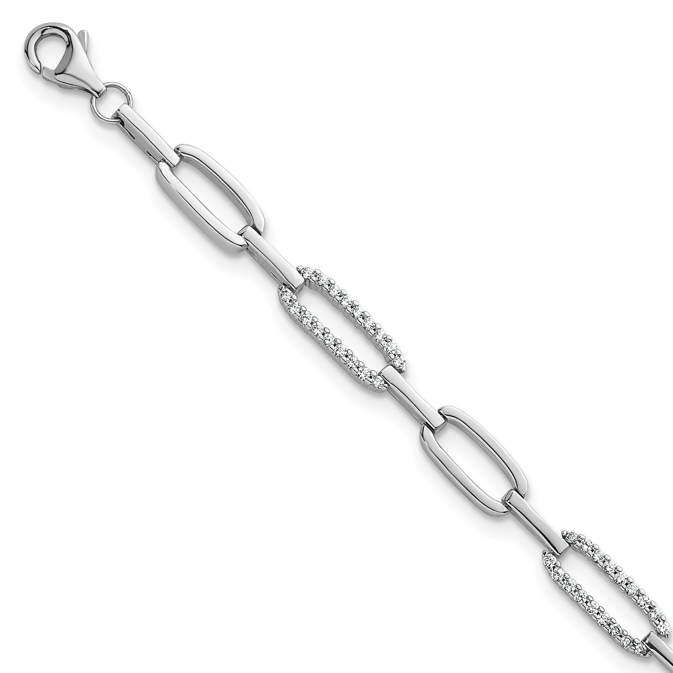 Sterling Silver Rhodium-plated Polished CZ 4.7mm Paperclip Link 7 Inch Bracelet
