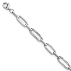 Sterling Silver Rhodium-plated Polished CZ 4.7mm Paperclip Link 7 Inch Bracelet