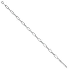 Sterling Silver Rhodium-plated Polished CZ and Paperclip Link 7 Inch with 1 Inch Extension Bracelet