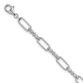 Sterling Silver Rhodium-plated Polished CZ and Paperclip Link 7 Inch with 1 Inch Extension Bracelet