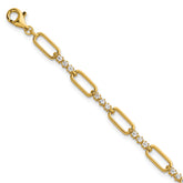 Sterling Silver Gold-tone Polished CZ and Paperclip Link 7 Inch with 1 Inch Extension Bracelet