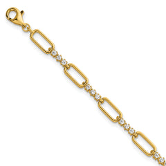 Sterling Silver Gold-tone Polished CZ and Paperclip Link 7 Inch with 1 Inch Extension Bracelet