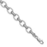 Sterling Silver Rhodium-plated Oval Link with CZ Bars 7 inch with 0.75 inch Extension Bracelet